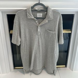 Billy Reid Grey / White Striped Short Sleeve Pocket Polo Shirt